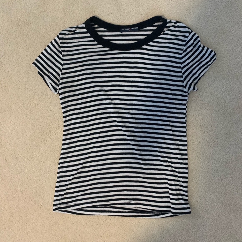 BRANDY MELVILLE Black and White Striped Tee